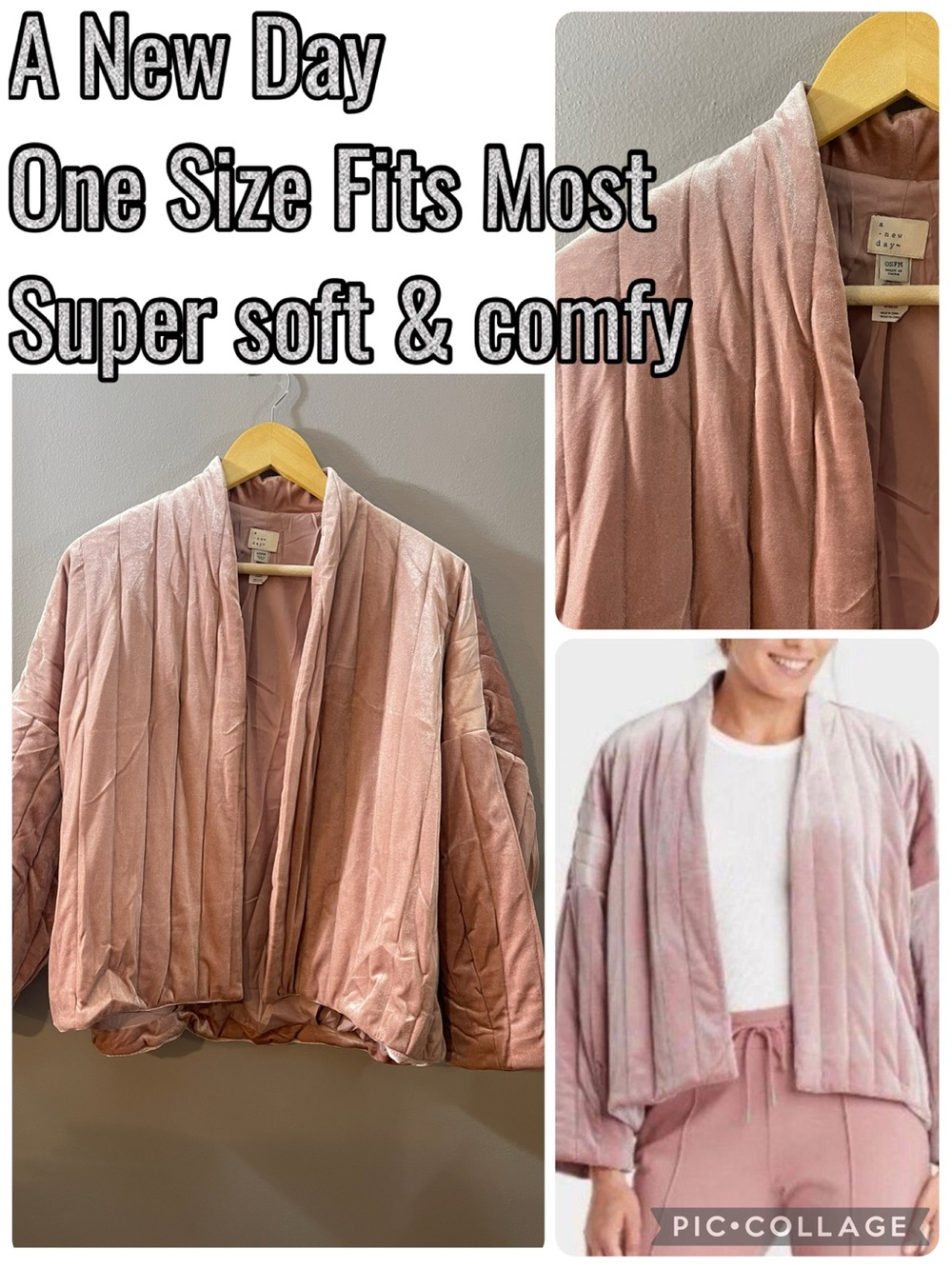 a new day Quilted Open-Front Sweater Jacket in Dusty Rose